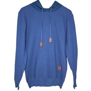COOFANDY Men's Waffle Hooded Sweater Blue Brown Size Medium
